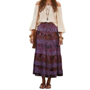 Vintage Patchwork Purple Midi Floral Boho Skirt L